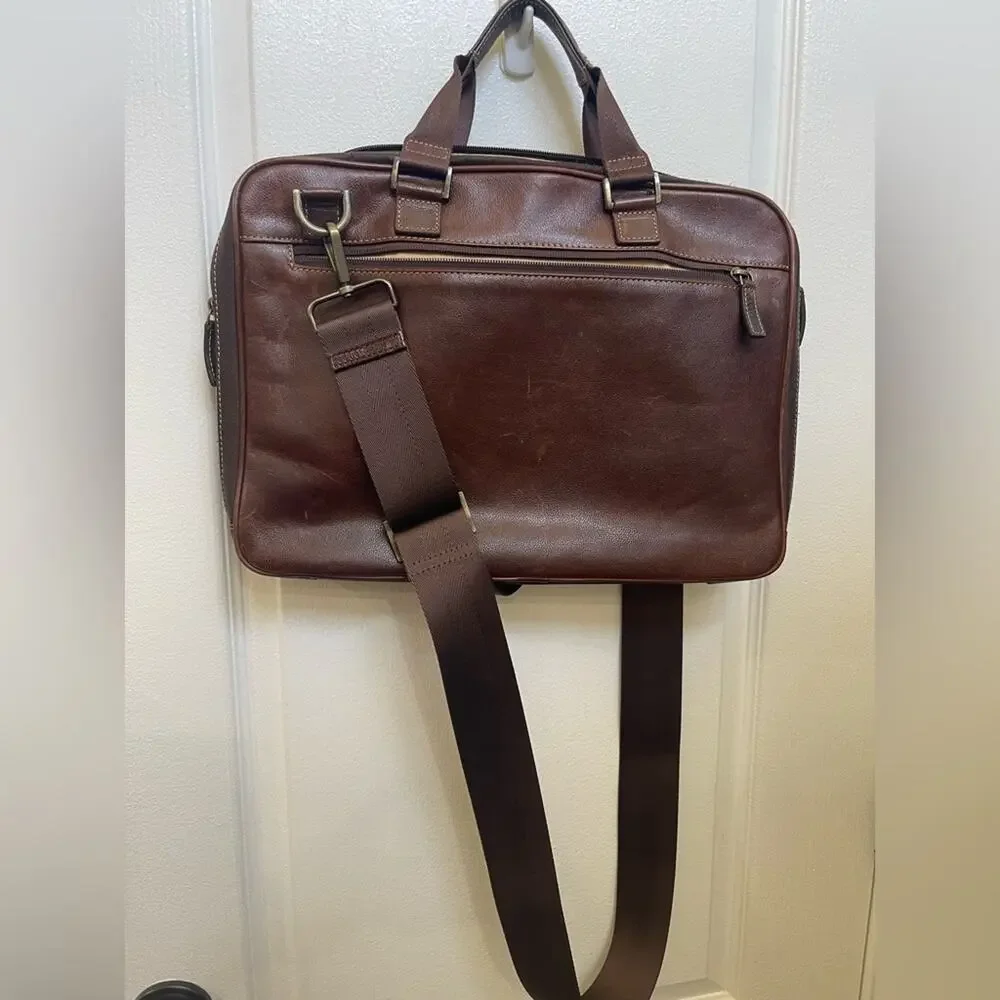 Boconi Zipster Brown weathered Leather Briefcase with Adjustable Straps